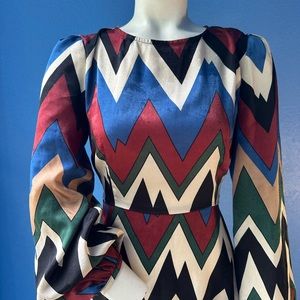 Traffic People 70s retro chevron midi dress with long sleeves, size small